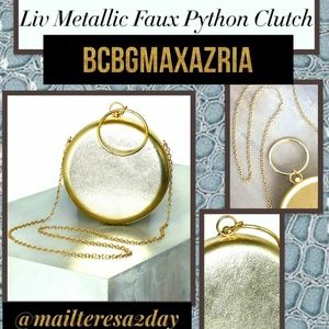 💖NWT BCBGMAXAZRIA LIZ METALLIC FAUX PYTHON CLUTCH